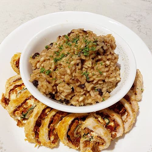 Chicken Roulade with Cherry-Almond Risotto Image